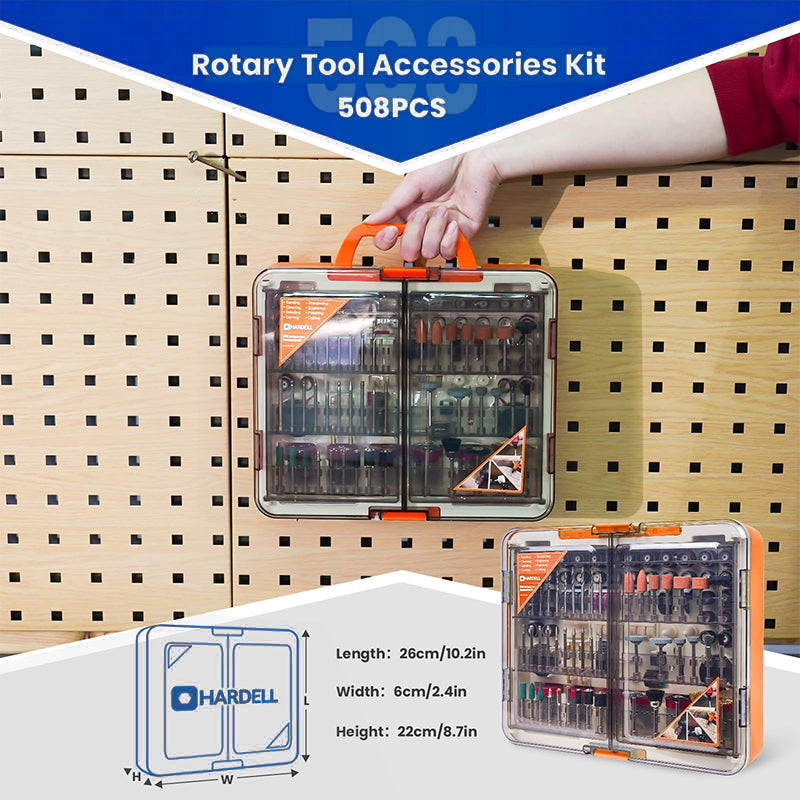 HARDELL 508Pcs Rotary Tool Accessories Kit Orange Storage Case 1/8" Shank