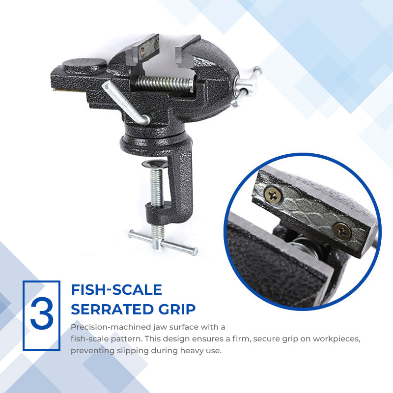Heavy-Duty Black Bench Vise with 360° Swivel Base & Hardened Jaws