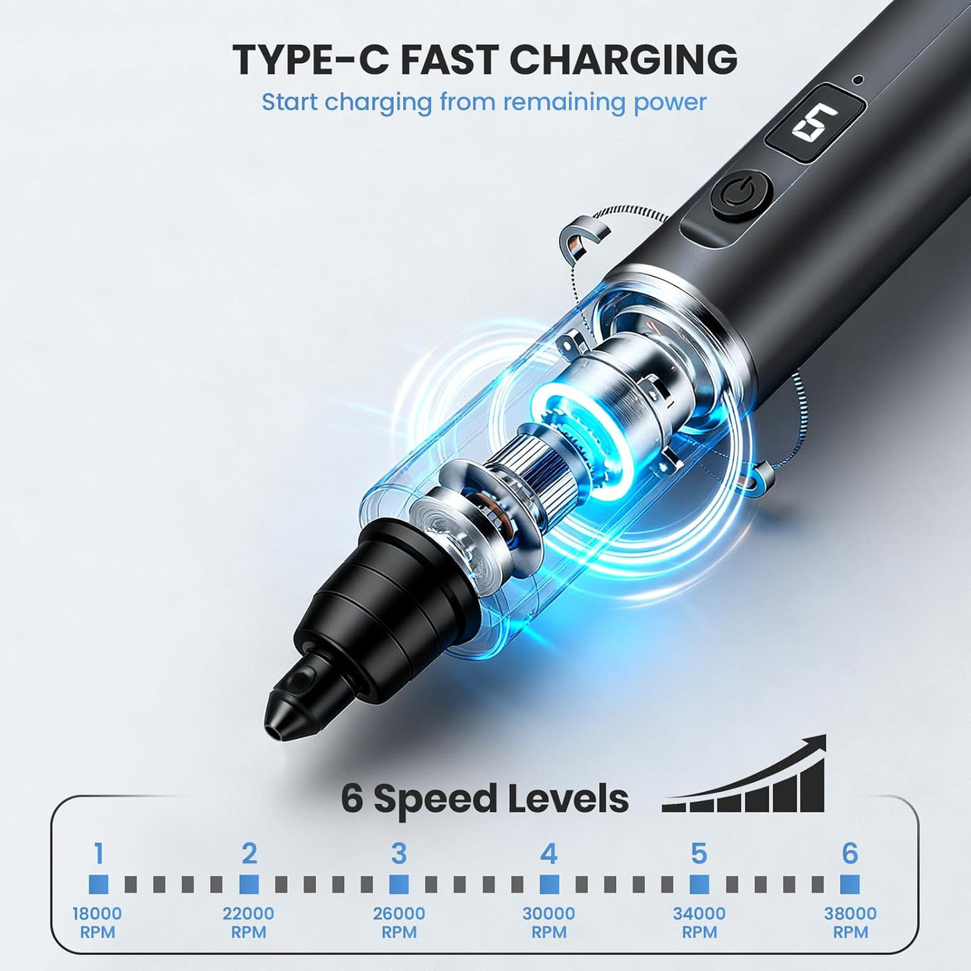 6 - Speed Mini Cordless Rotary Tool Kit with Digital Display Screen - Hardell