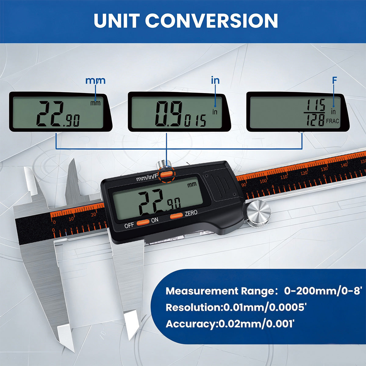 HARDELL 8" Stainless Digital Caliper with LCD & Auto-Off