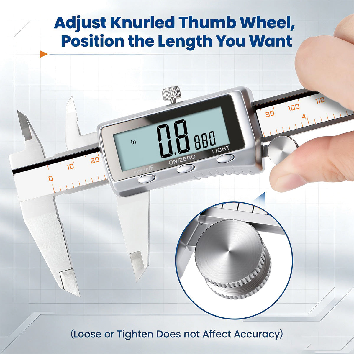 HARDELL 8" Rechargeable Digital Caliper – All-Metal, Backlit