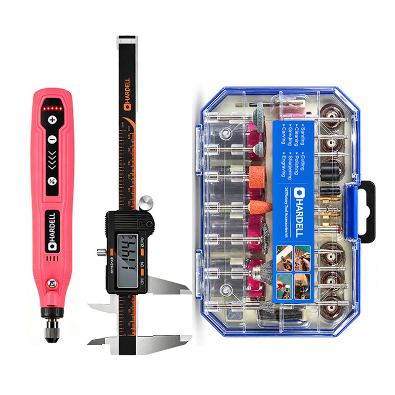 HARDELL Pink Rotary Tool Set with Caliper,Engraver & 287pc Accessory Kit