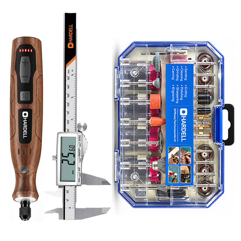 HARDELL 4V Brown Rotary Tool Set with Caliper, Engraver & 287pc Kit