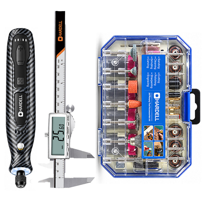 HARDELL 4V Carbon Fiber Rotary Tool Set with Caliper, Engraver & 287pc Kit