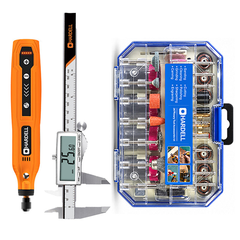 HARDELL Orange 4V Rotary Tool Set with Caliper, Engraver & 287pc Kit