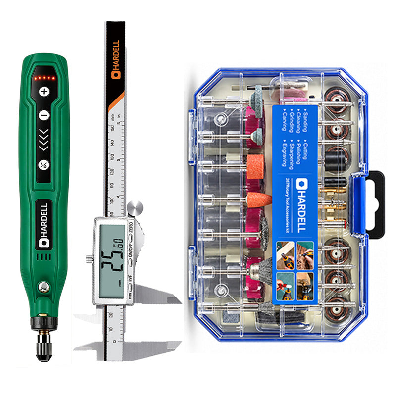 HARDELL Green 4V Cordless Rotary Tool Set with Caliper, Engraver & 287pc Kit