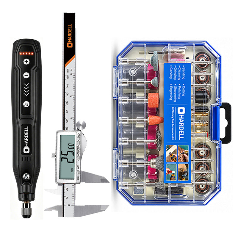 HARDELL 4V Black Rotary Tool Set with Caliper, Engraver & 287pc Kit