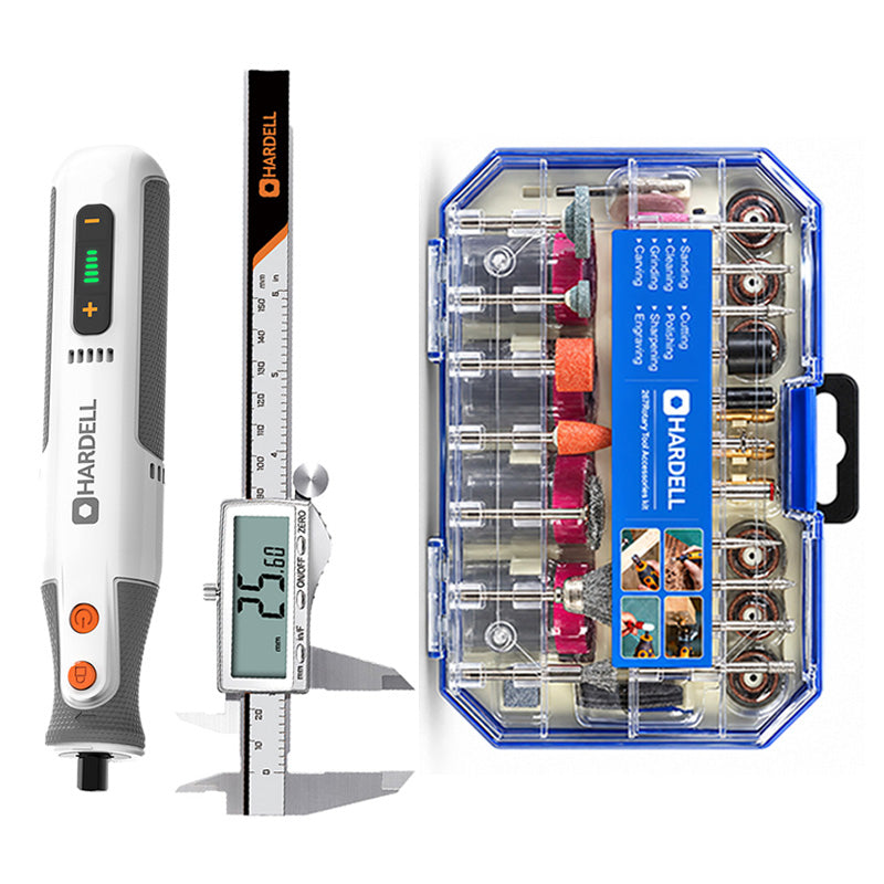 HARDELL 8V White Pro Rotary Set with Caliper, Engraver & 287pc Kit