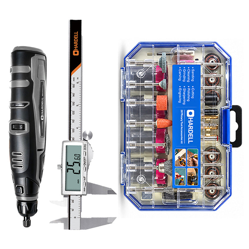 HARDELL 12V Black Gray Rotary Set with Caliper, Engraver & 287pc Kit