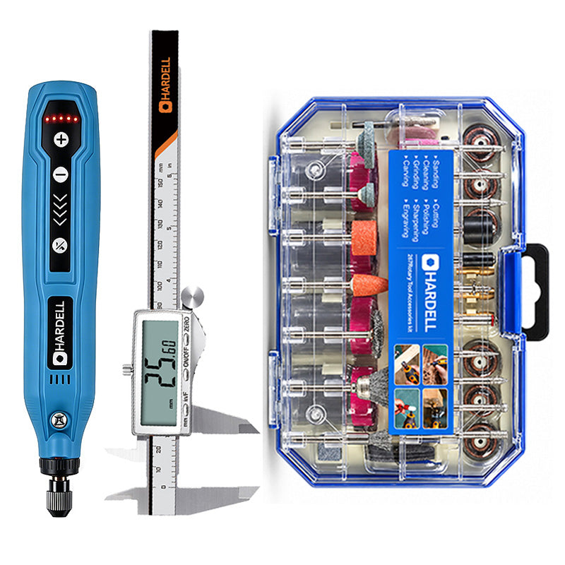 HARDELL Blue 4V Cordless Rotary Tool Set with Caliper, Engraver & 287pc Kit