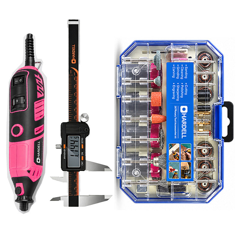 HARDELL 180W Pink Rotary Set with Caliper, Engraver & 287pc Kit