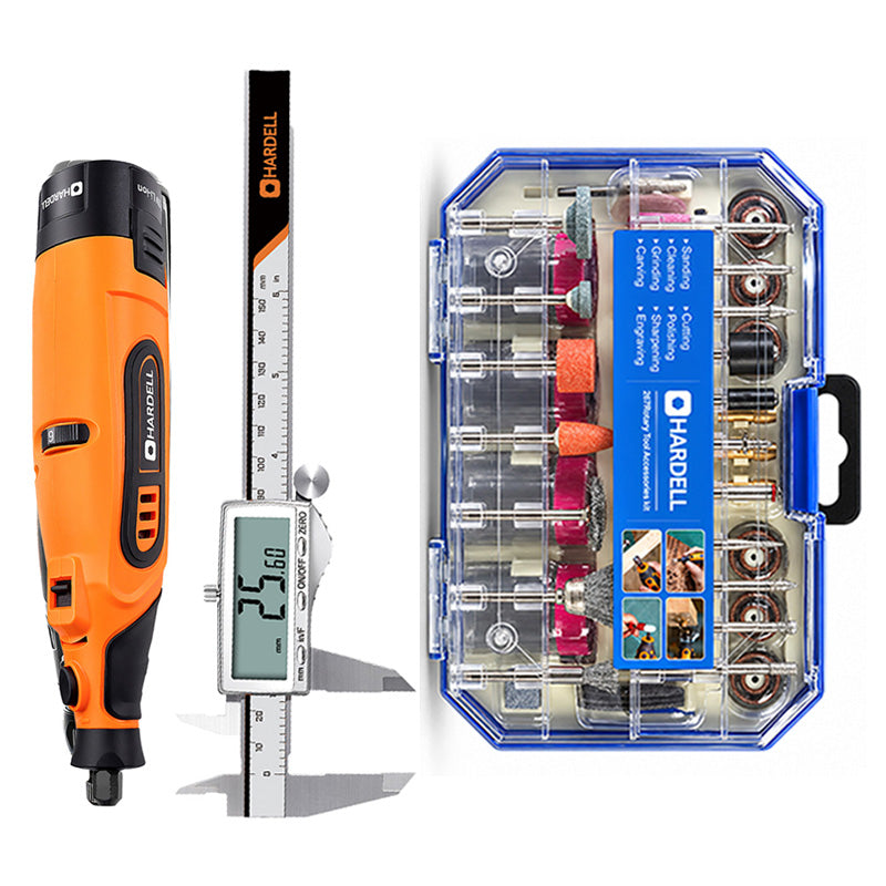 HARDELL 12V Orange Rotary Set with Caliper, Engraver & 287pc Kit