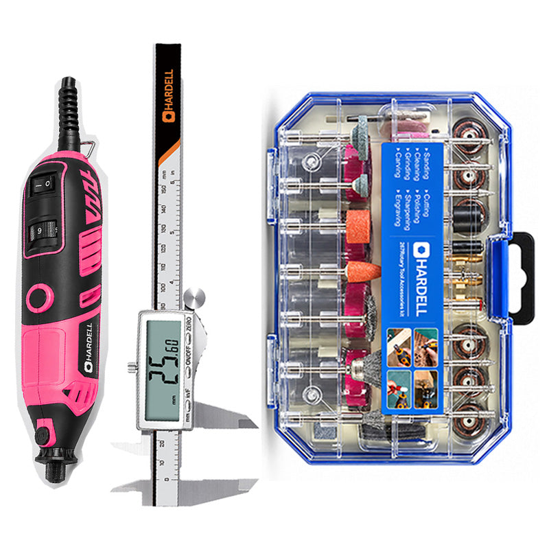 HARDELL 180W Pink Rotary Set with Caliper, Engraver & 287pc Kit