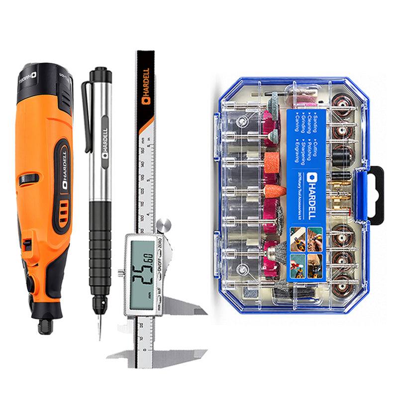 HARDELL 12V Orange Rotary Set with Caliper, Engraver & 287pc Kit