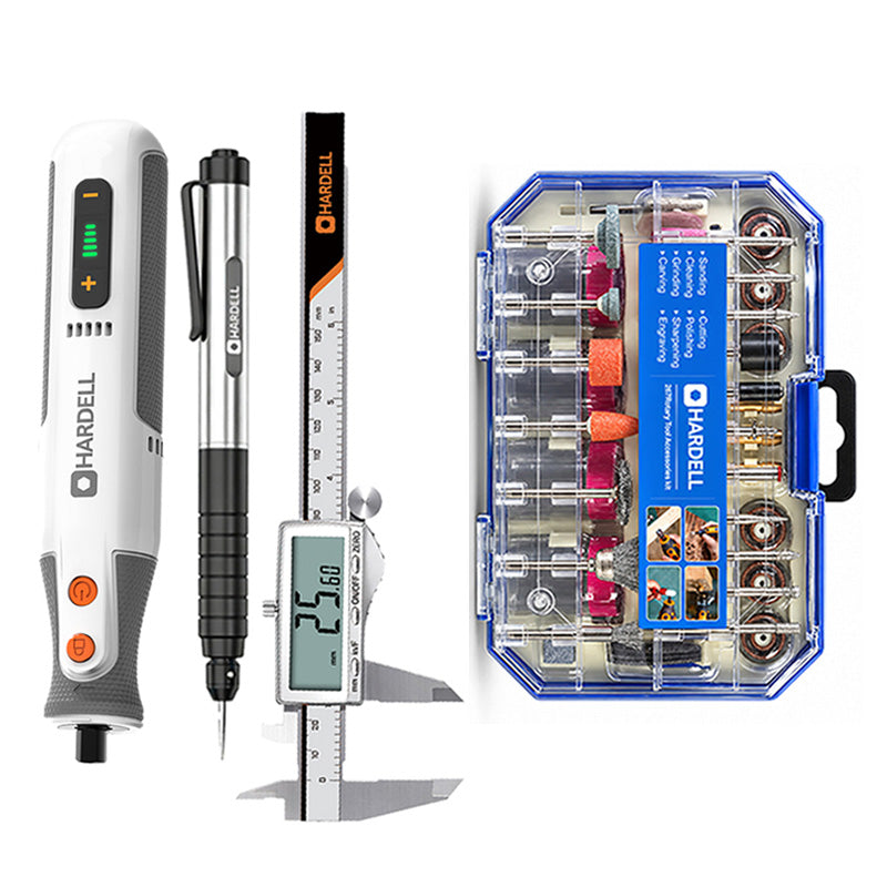HARDELL 8V White Pro Rotary Set with Caliper, Engraver & 287pc Kit