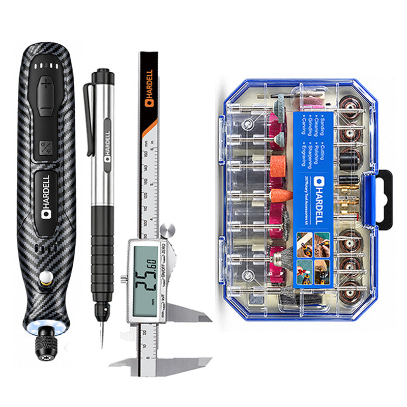 HARDELL 4V Carbon Fiber Rotary Tool Set with Caliper, Engraver & 287pc Kit