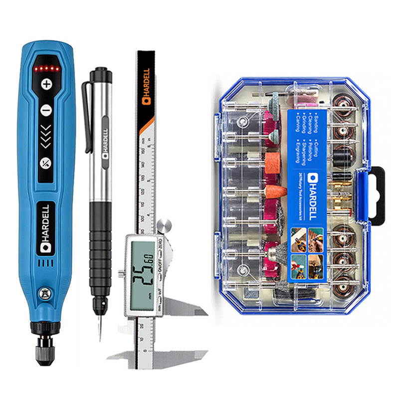 HARDELL Blue 4V Cordless Rotary Tool Set with Caliper, Engraver & 287pc Kit