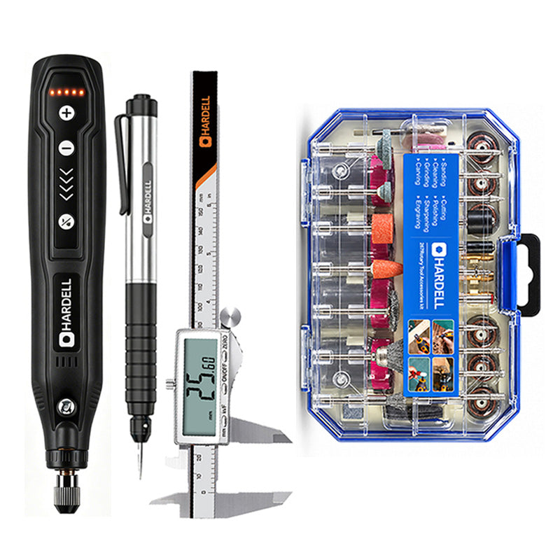 HARDELL 4V Black Rotary Tool Set with Caliper, Engraver & 287pc Kit