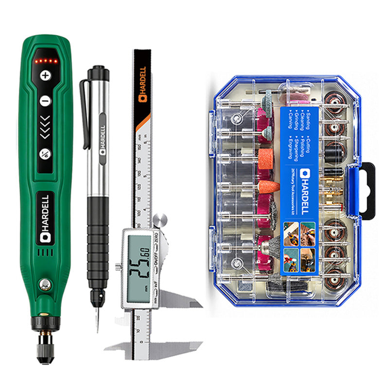 HARDELL Green 4V Cordless Rotary Tool Set with Caliper, Engraver & 287pc Kit