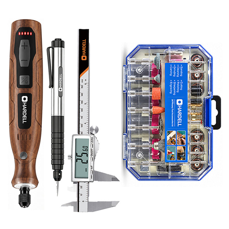 HARDELL 4V Brown Rotary Tool Set with Caliper, Engraver & 287pc Kit