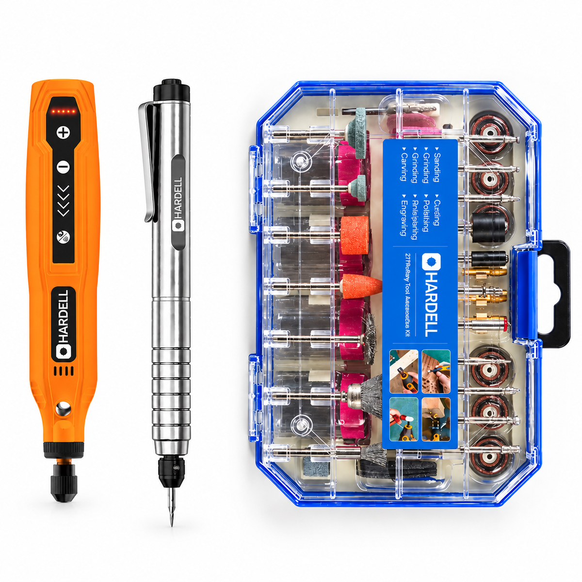 HARDELL Orange 4V Rotary Tool Set with Caliper, Engraver & 287pc Kit