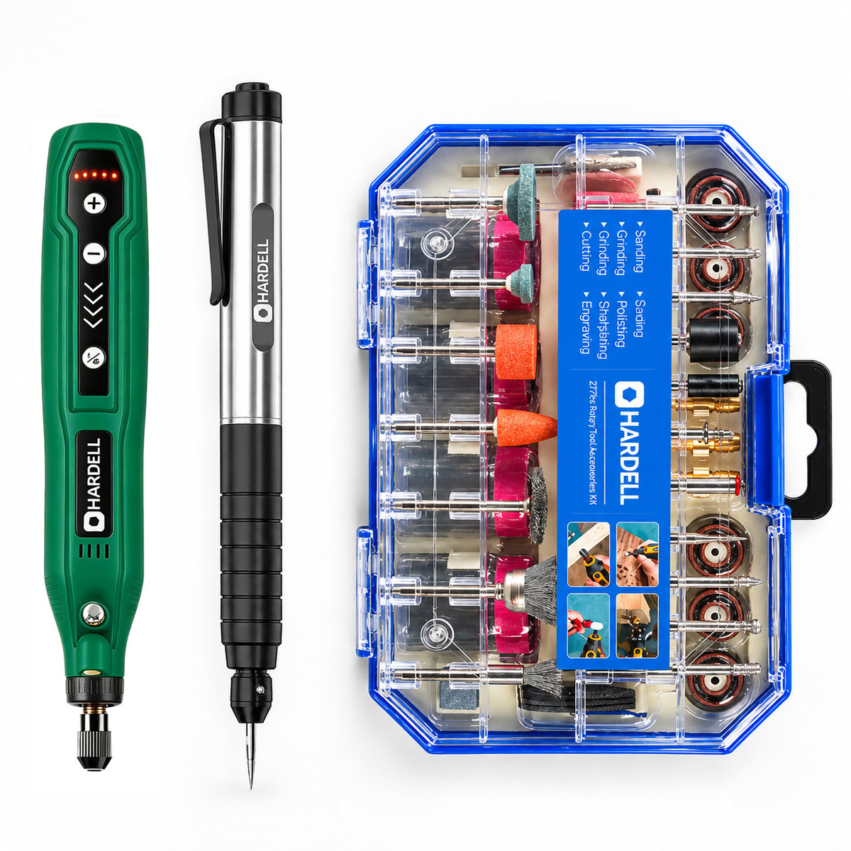 HARDELL Green 4V Cordless Rotary Tool Set with Caliper, Engraver & 287pc Kit