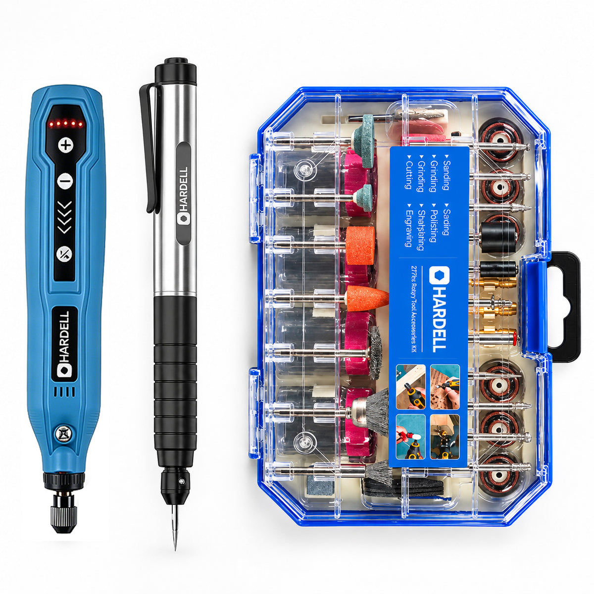HARDELL Blue 4V Cordless Rotary Tool Set with Caliper, Engraver & 287pc Kit