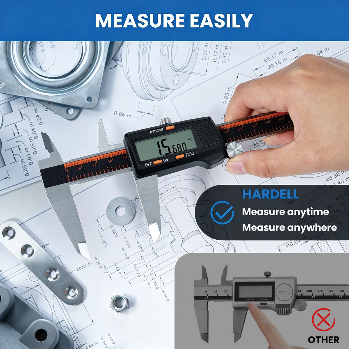 HARDELL 8" Stainless Digital Caliper – Inch/mm/Fractions