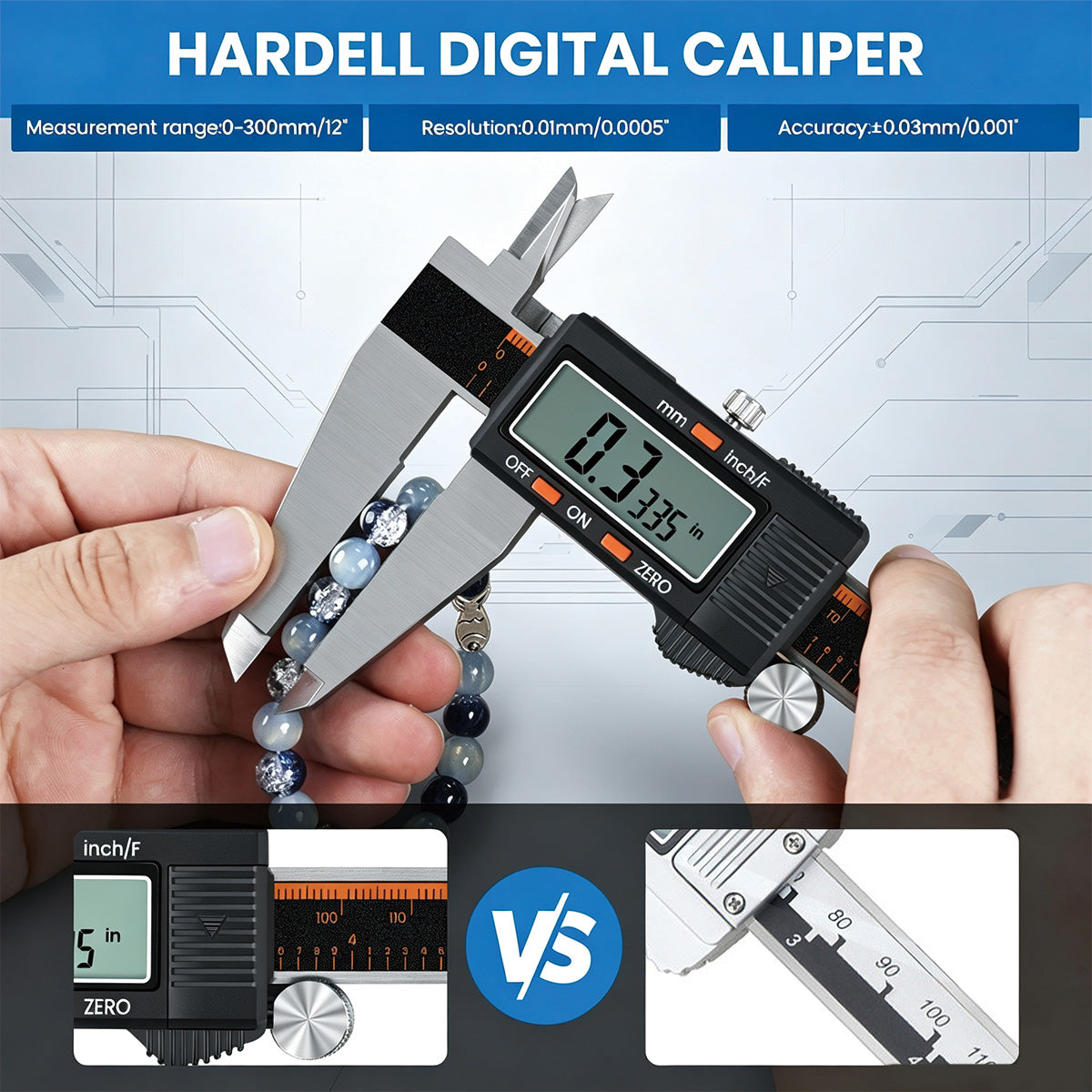 HARDELL 12" Digital Micrometer Caliper, Large LCD