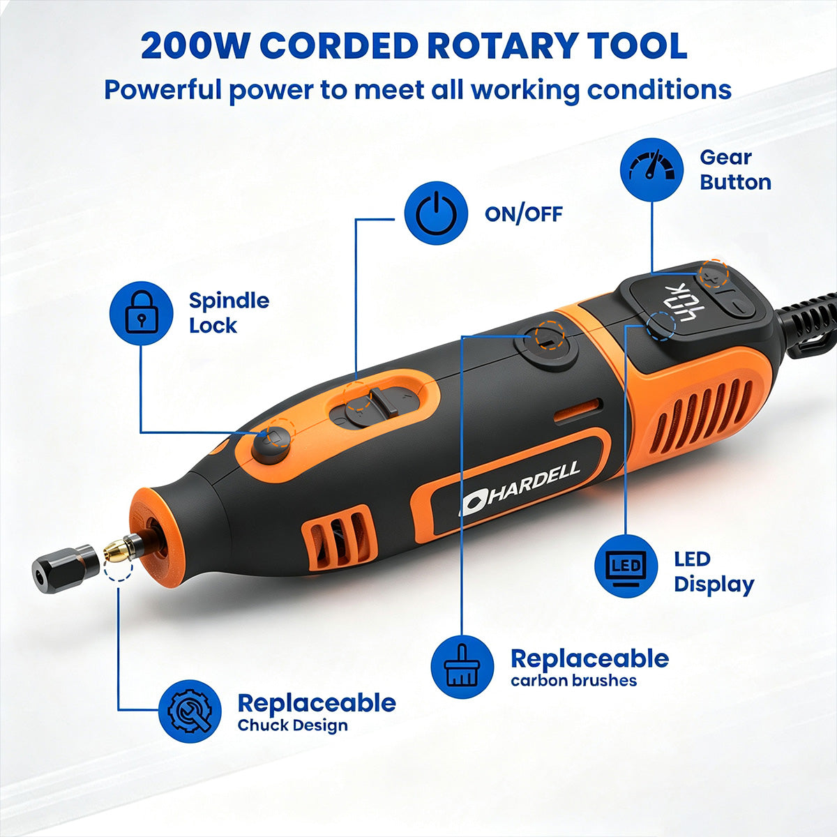 HARDELL Orange Black Ultimate 155pcs Corded Rotary System