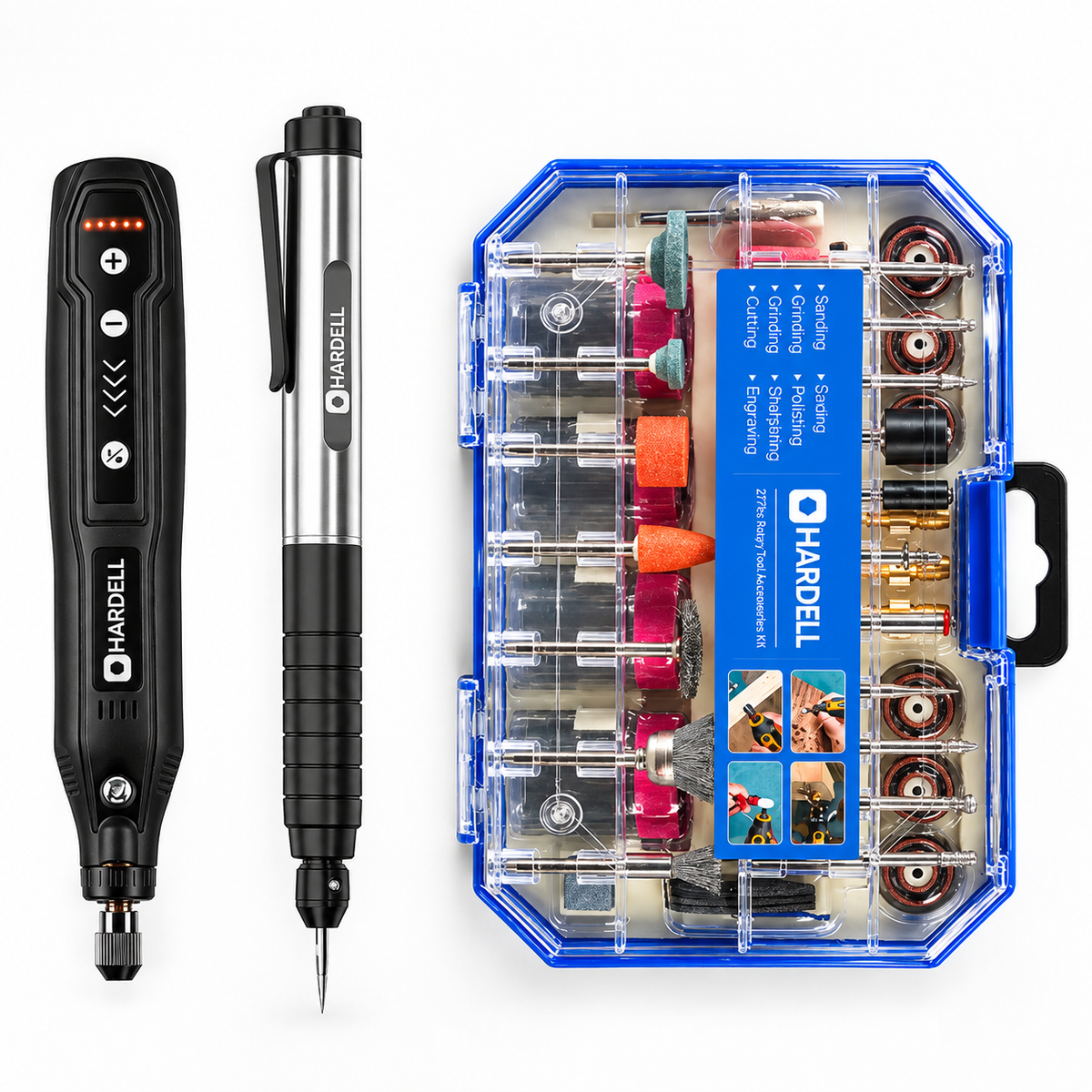 HARDELL 4V Black Rotary Tool Set with Caliper, Engraver & 287pc Kit