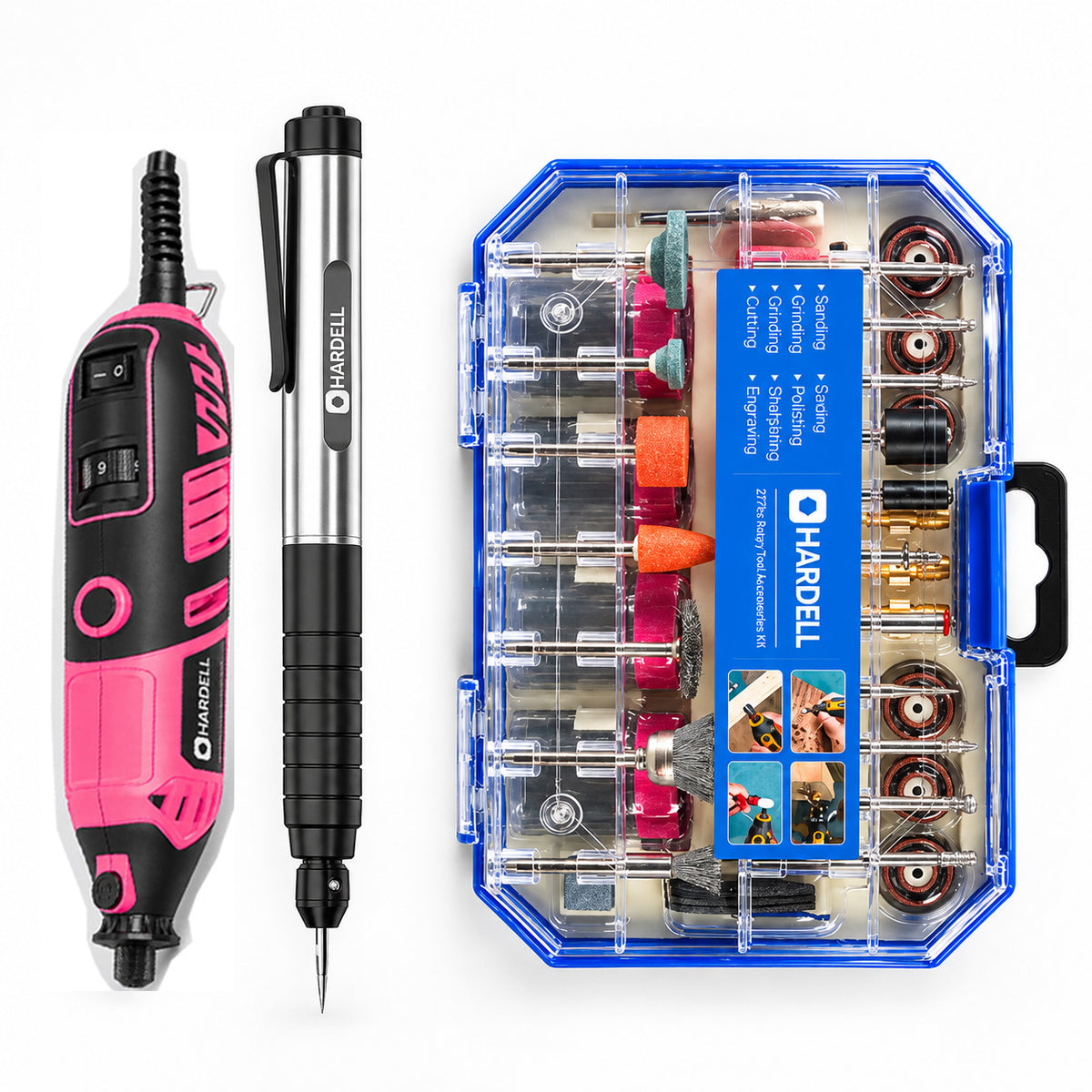 HARDELL 180W Pink Rotary Set with Caliper, Engraver & 287pc Kit