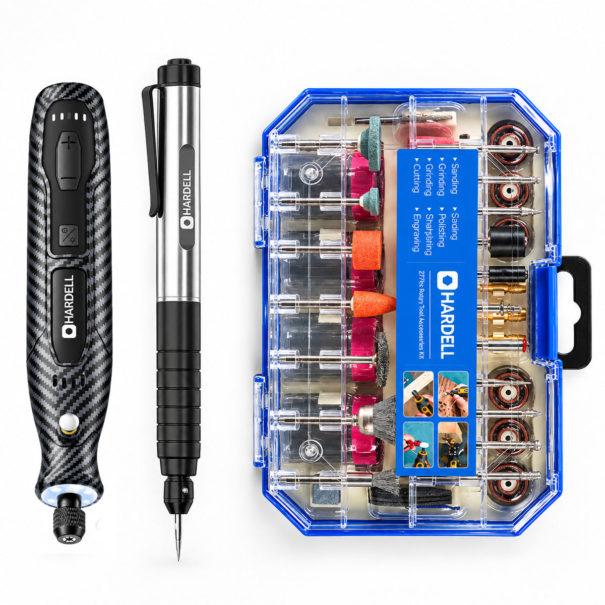 HARDELL 4V Carbon Fiber Rotary Tool Set with Caliper, Engraver & 287pc Kit