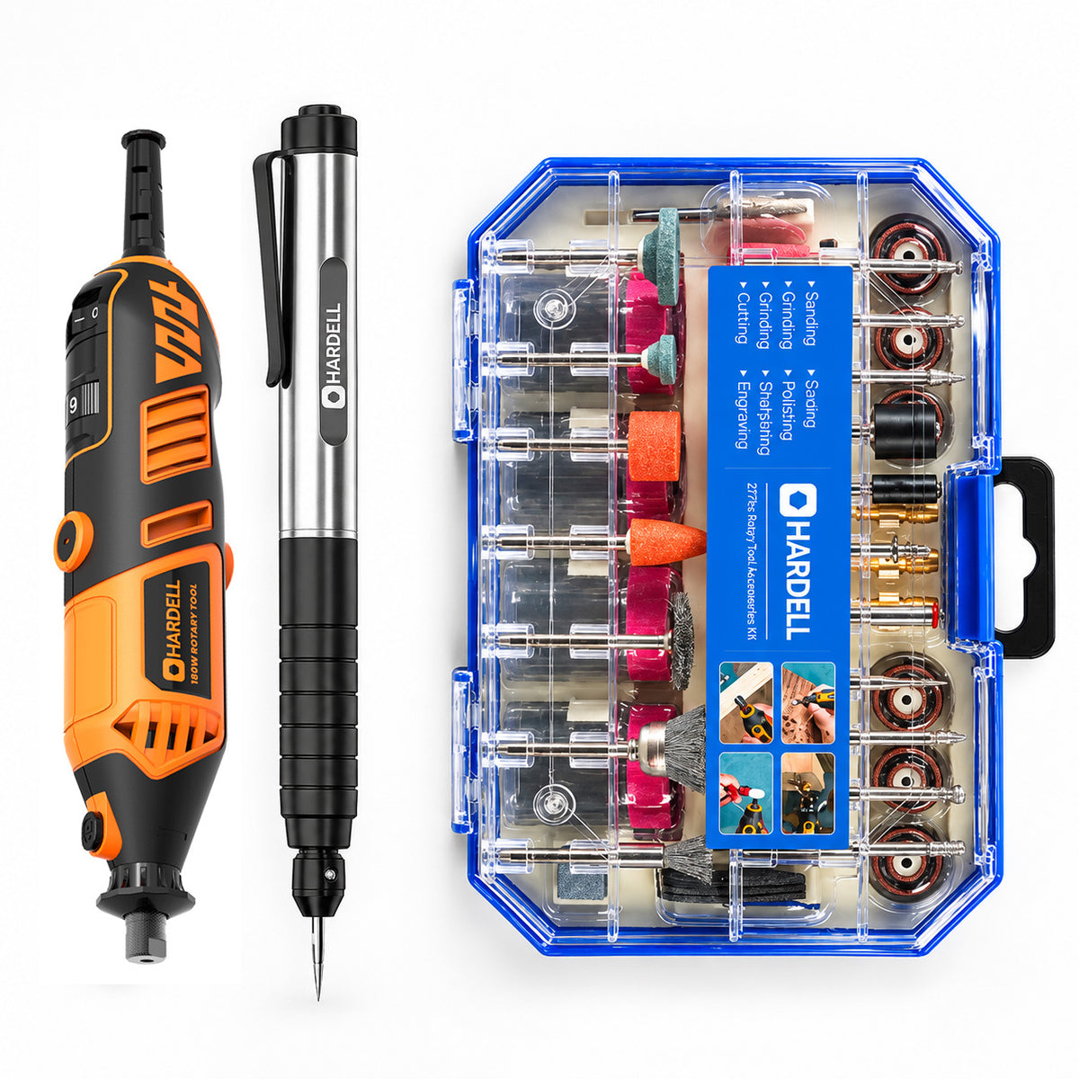 HARDELL 180W Orange Rotary Set with Flex Shaft, Caliper & Engraver