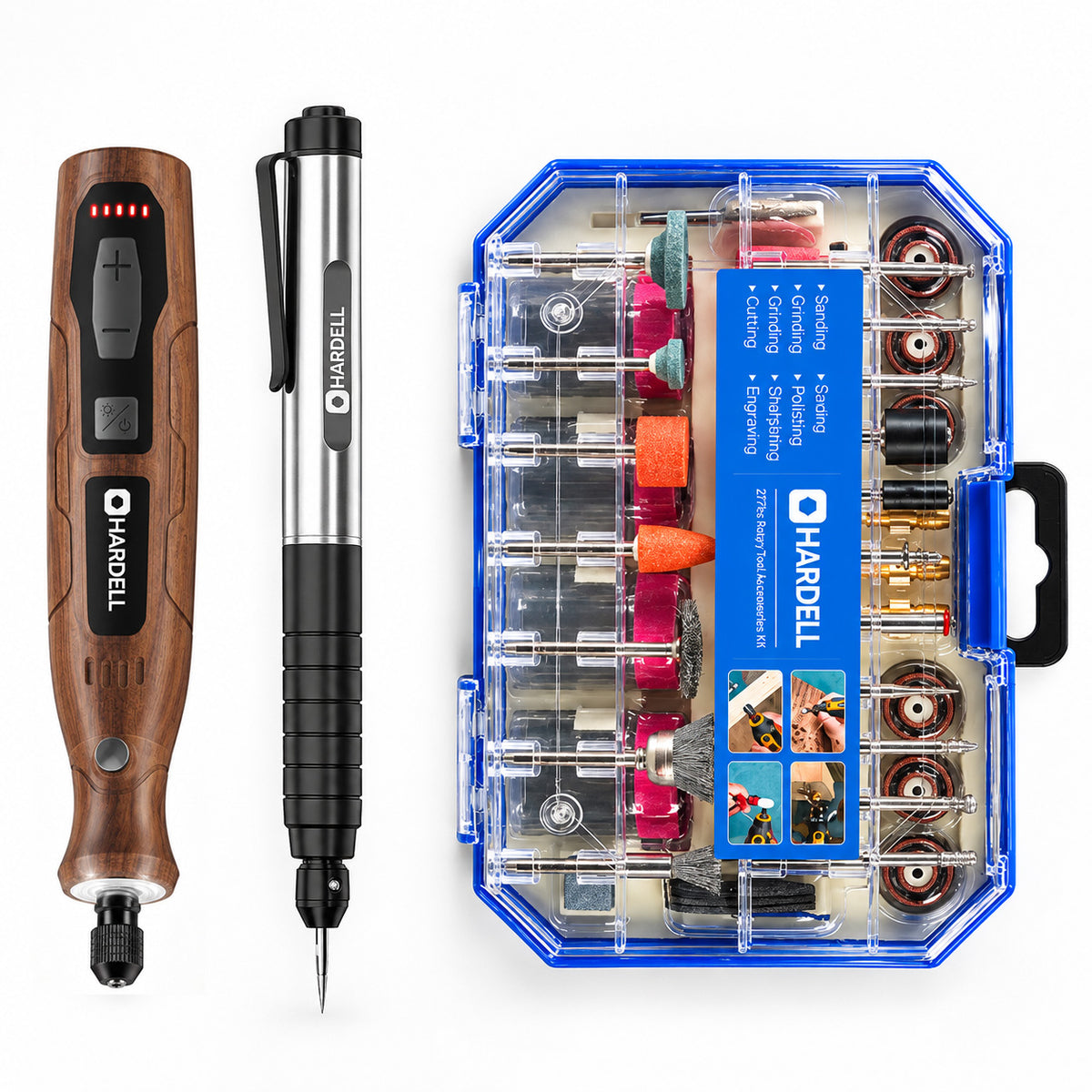 HARDELL 4V Brown Rotary Tool Set with Caliper, Engraver & 287pc Kit
