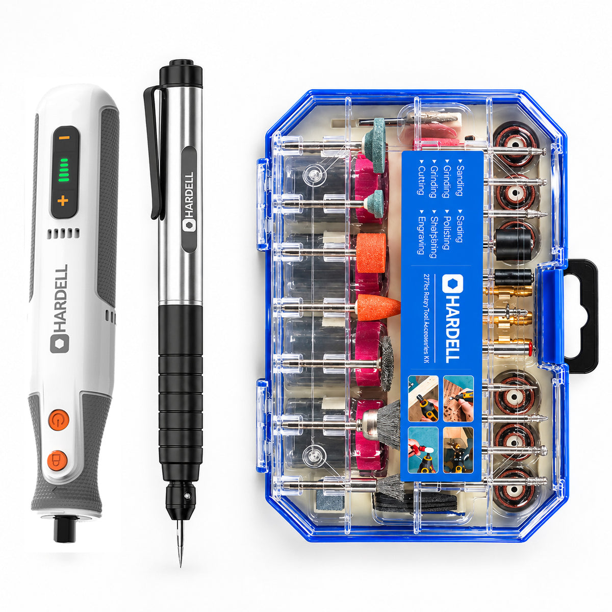 HARDELL 8V White Pro Rotary Set with Caliper, Engraver & 287pc Kit