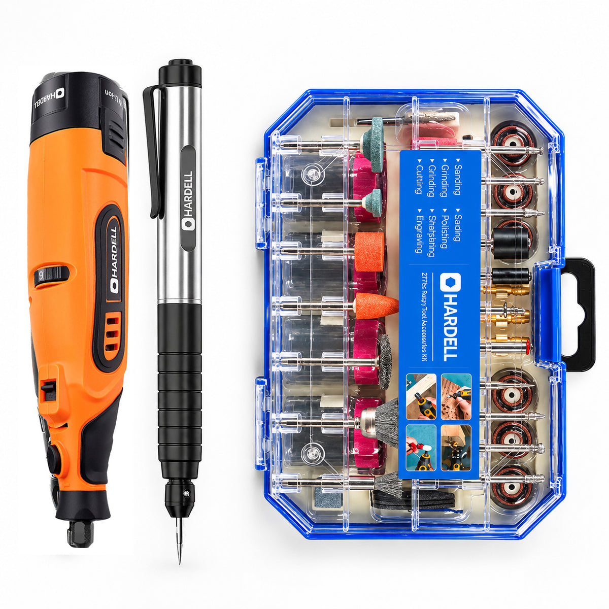 HARDELL 12V Orange Rotary Set with Caliper, Engraver & 287pc Kit