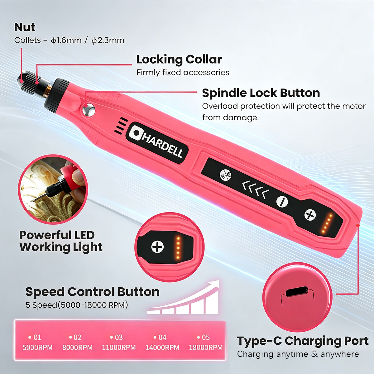 HARDELL Pink Advanced 111pcs Rotary Tool Kit