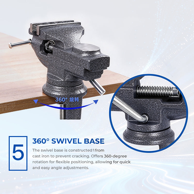 Heavy-Duty Black Bench Vise with 360° Swivel Base & Hardened Jaws