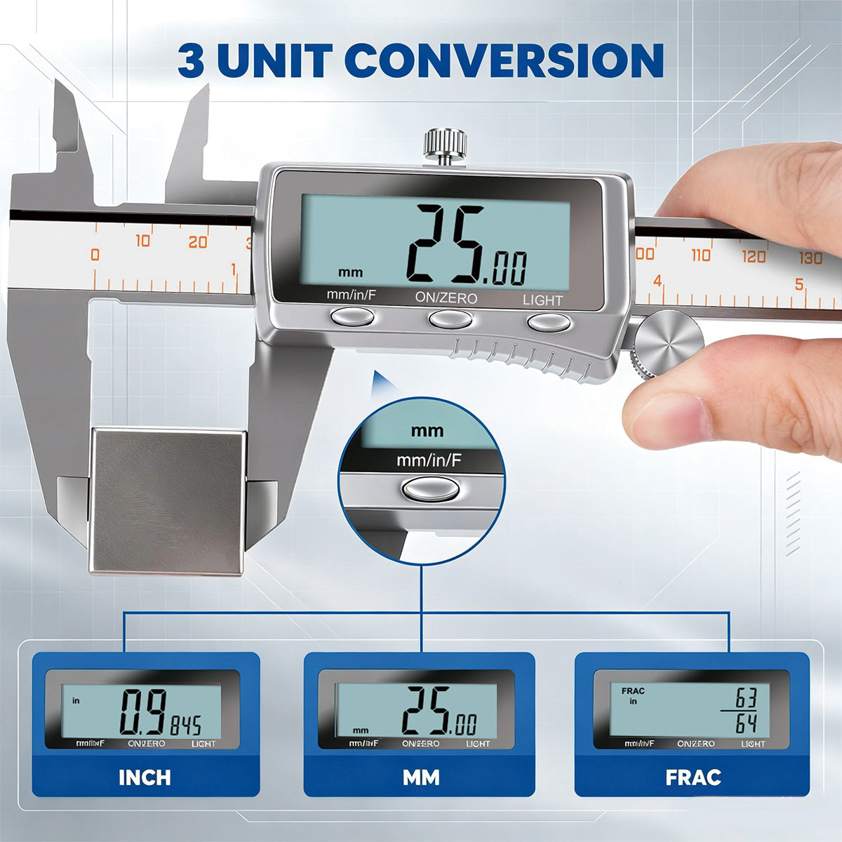 HARDELL 8" Rechargeable Digital Caliper – All-Metal, Backlit