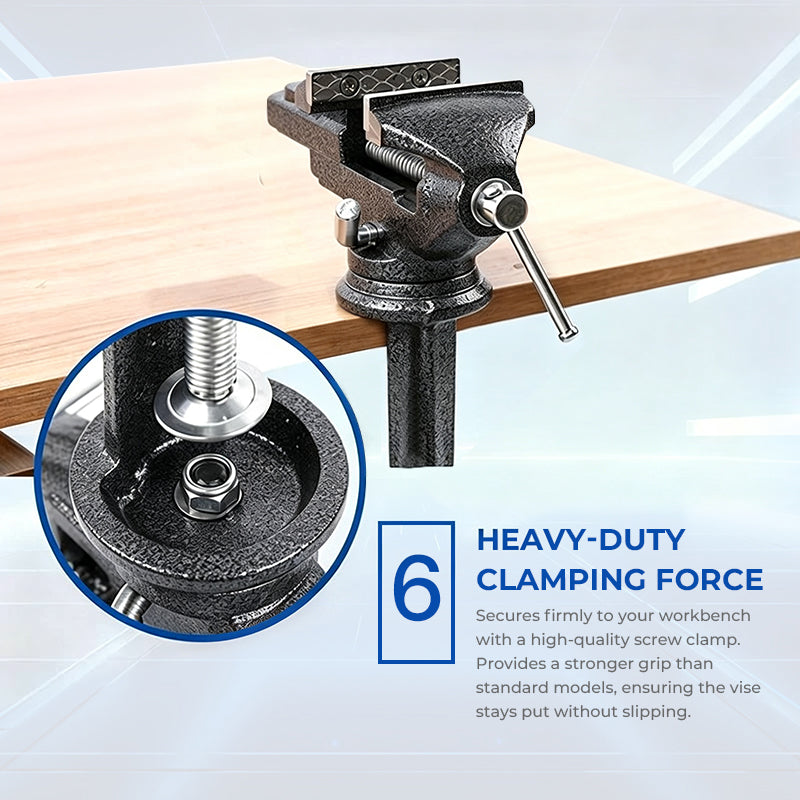 Heavy-Duty Black Bench Vise with 360° Swivel Base & Hardened Jaws