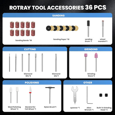 6 - Speed Mini Cordless Rotary Tool Kit with Digital Display Screen - Hardell