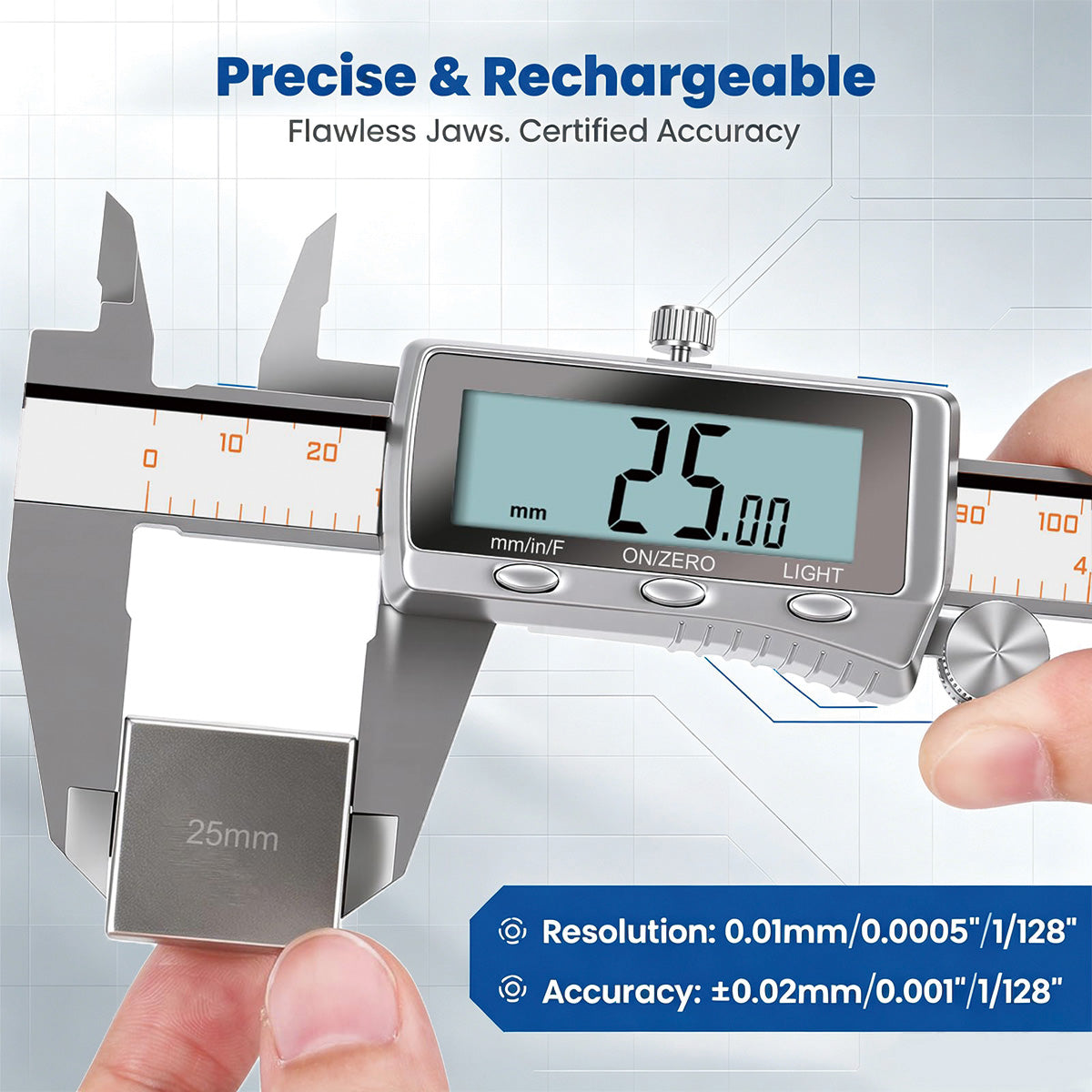 HARDELL 8" Rechargeable Digital Caliper – All-Metal, Backlit
