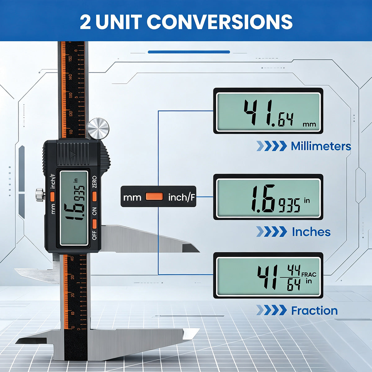 HARDELL 12" Digital Micrometer Caliper, Large LCD