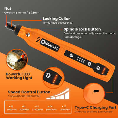 HARDELL HD2502082 Mini Cordless Rotary Tool 5 - Speed - Hardell