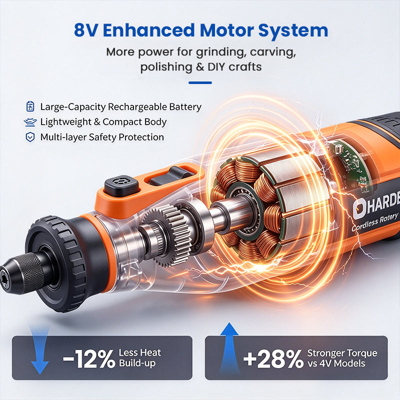 HARDELL 8V Cordless Rotary Tool Kit with LED Display & 140 Accessories