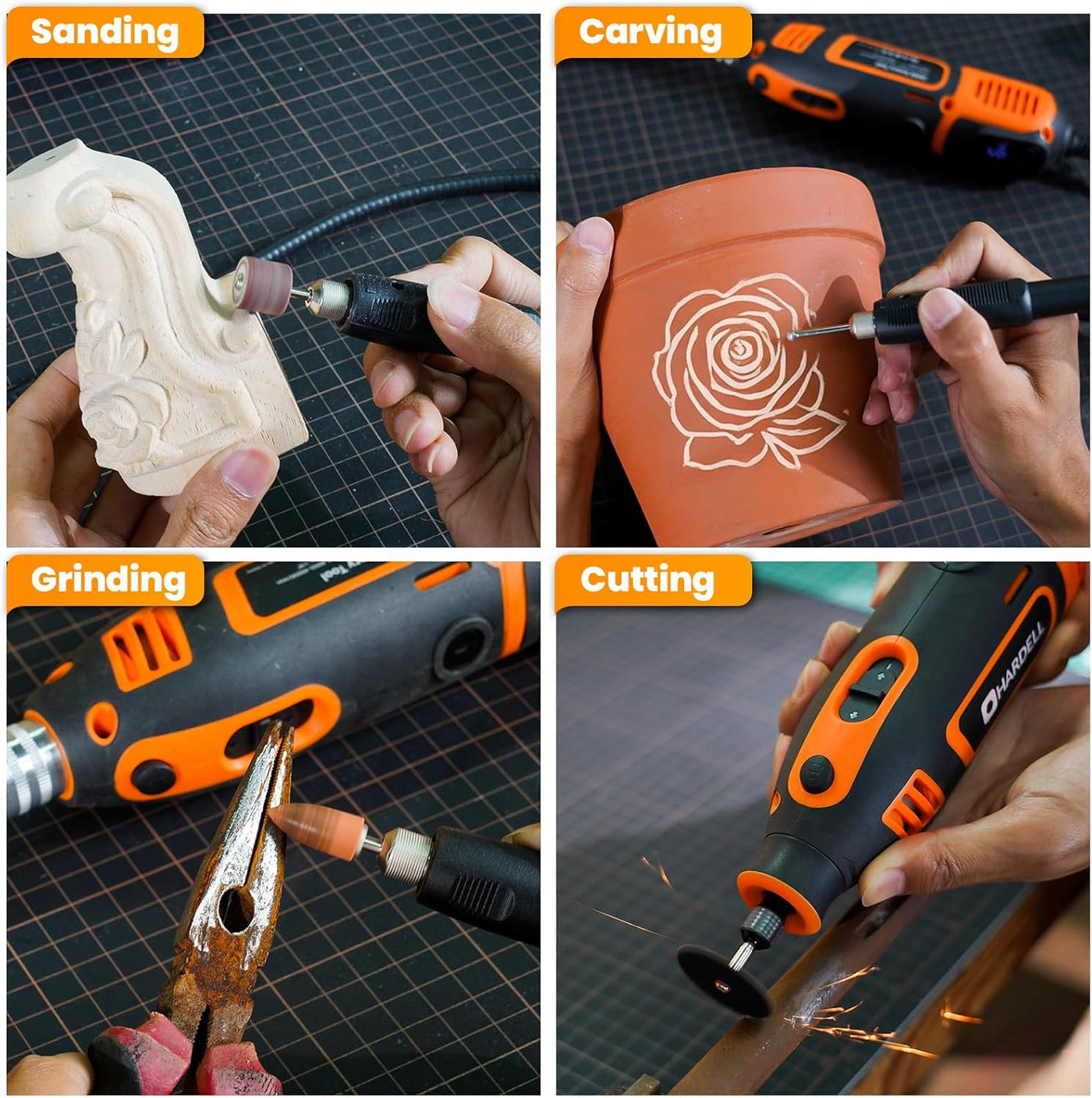 200w Corded Power Rotary Tool with Fine Speed Control and Flex Shaft - Hardell