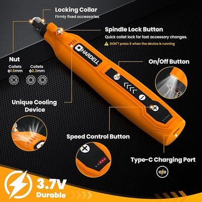 HARDELL HRDT0109 5-Speed Mini Cordless Rotary Tool Kit