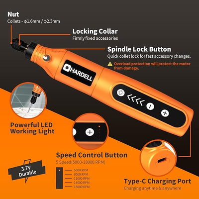 HARDELL HDRT0409 3.7V,5-Speed Mini Cordless Rotary Tool