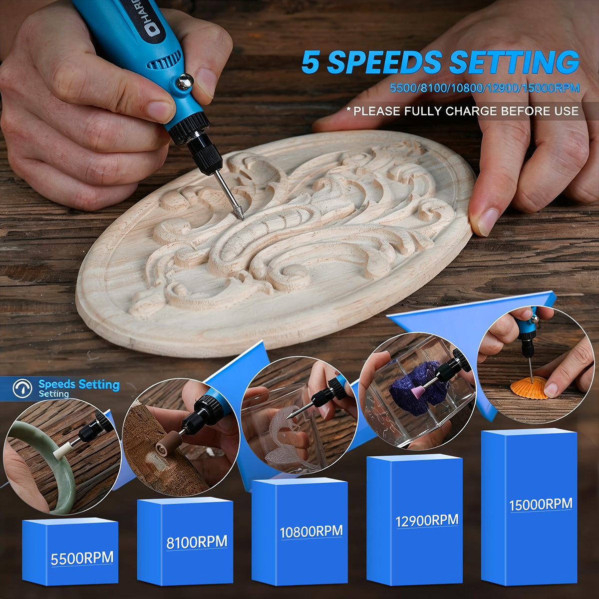 HARDELL Blue Starter 42pcs Cordless Rotary Kit